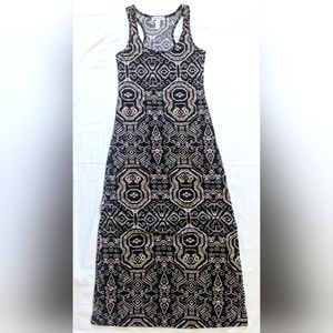Ambiance Aztec Maxi Racerback Bodycon Tank Dress Black/Camel Boho SMALL